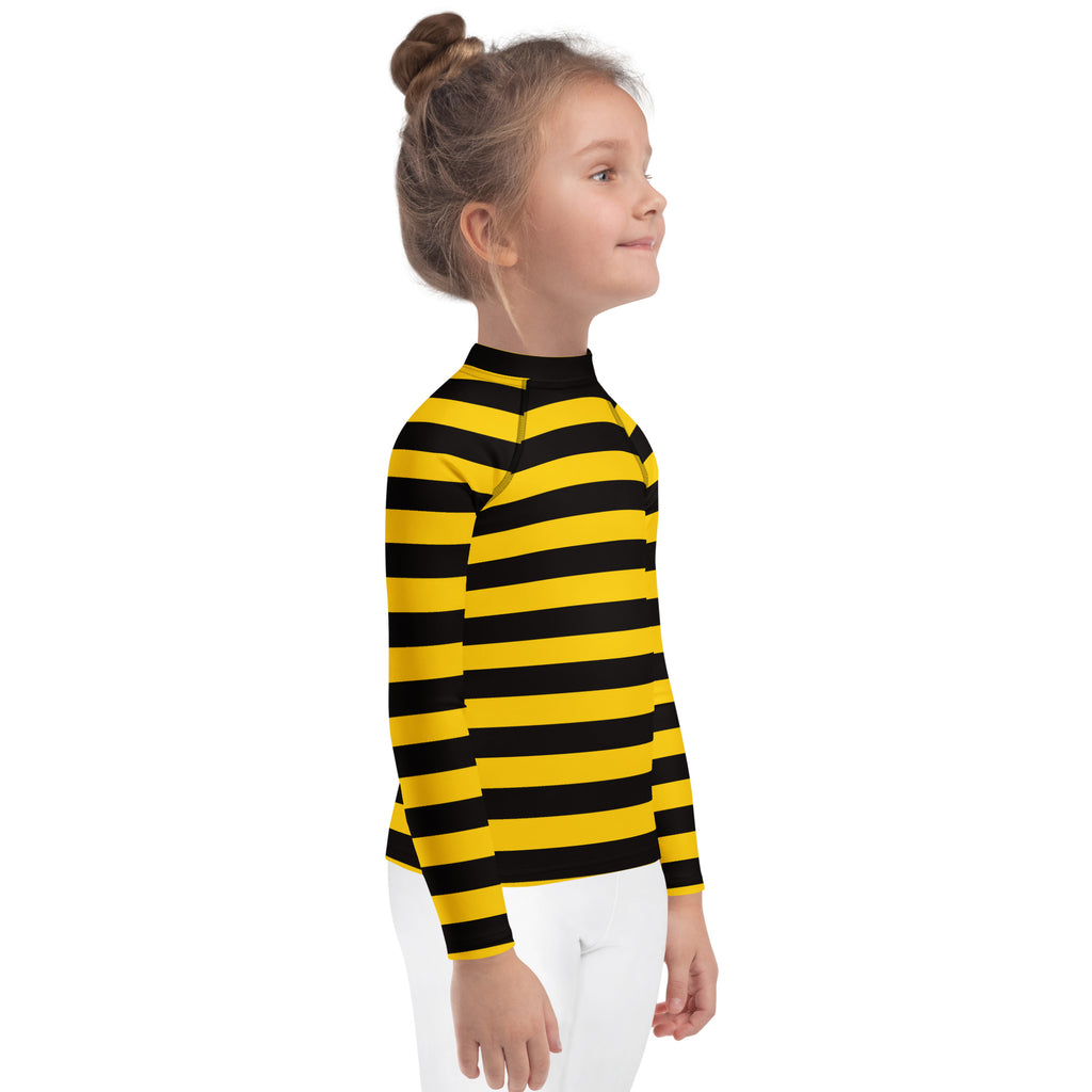 Kids Bee Stripe Long Sleeve Rash Guard Swim Shirt – Buttery Soft, Sun Safe UPF 50+ Protection, Quick Dry & 4-Way Stretch Comfort