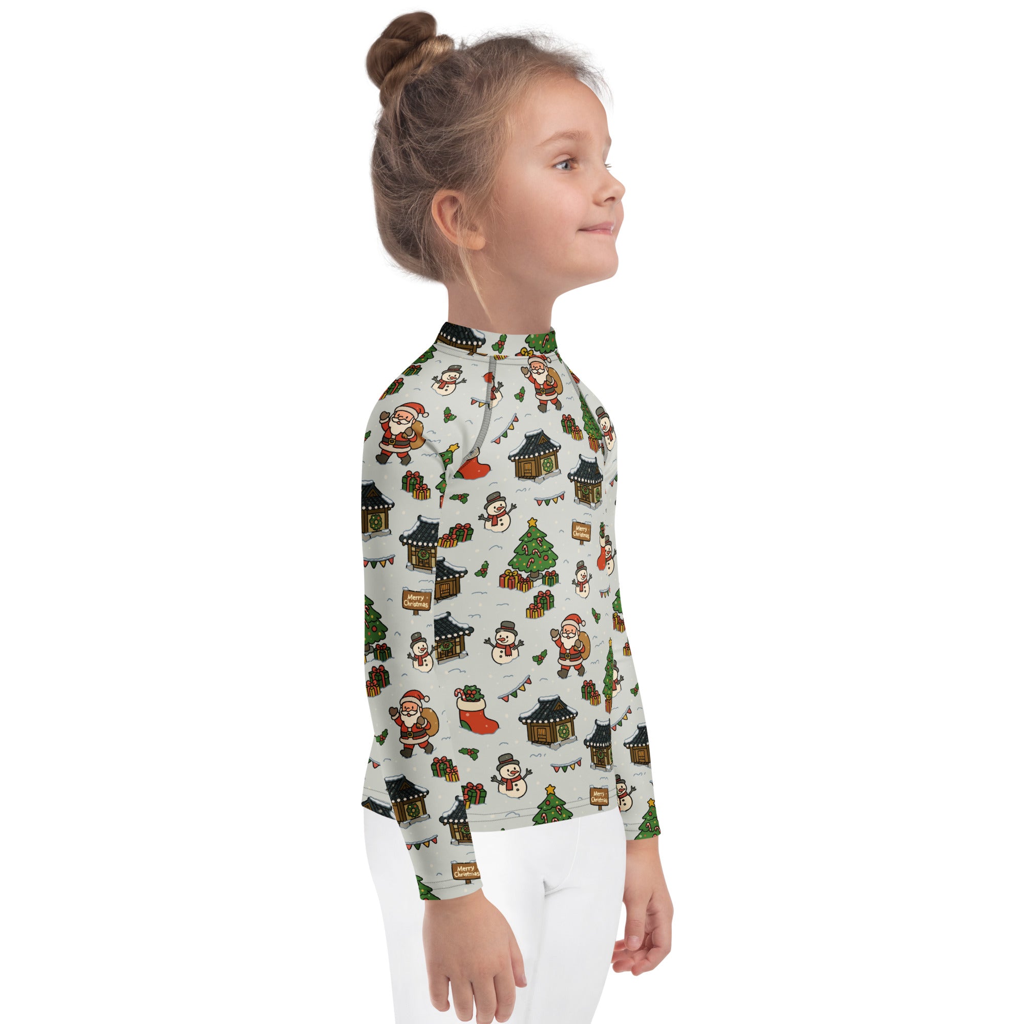 Kids Christmas Village Long Sleeve Rash Guard Swim Shirt – Buttery Soft, Sun Safe UPF 50+ Protection, Quick Dry & 4-Way Stretch Comfort