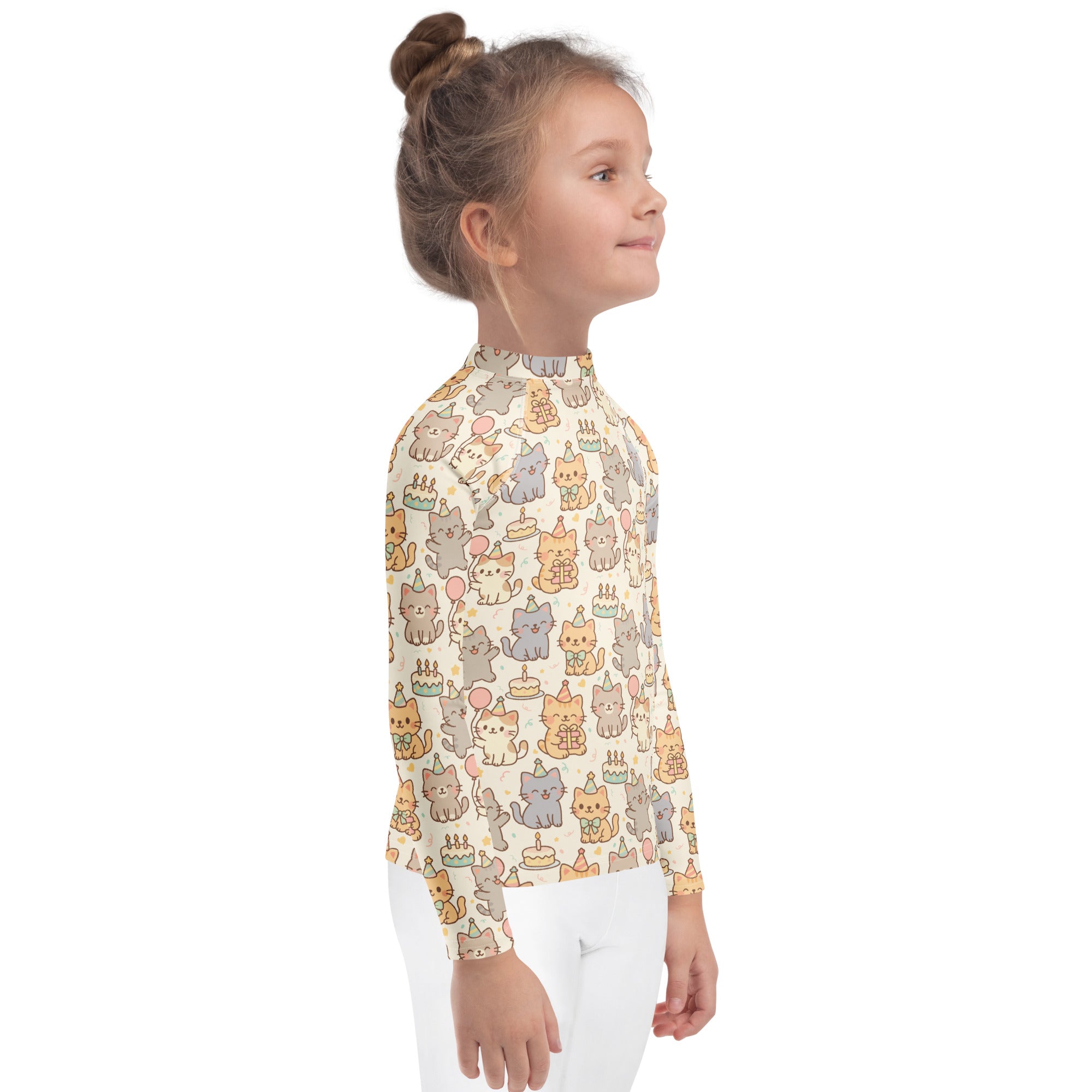 Kids Kitten Birthday Long Sleeve Rash Guard Swim Shirt – Buttery Soft, Sun Safe UPF 50+ Protection, Quick Dry & 4-Way Stretch Comfort