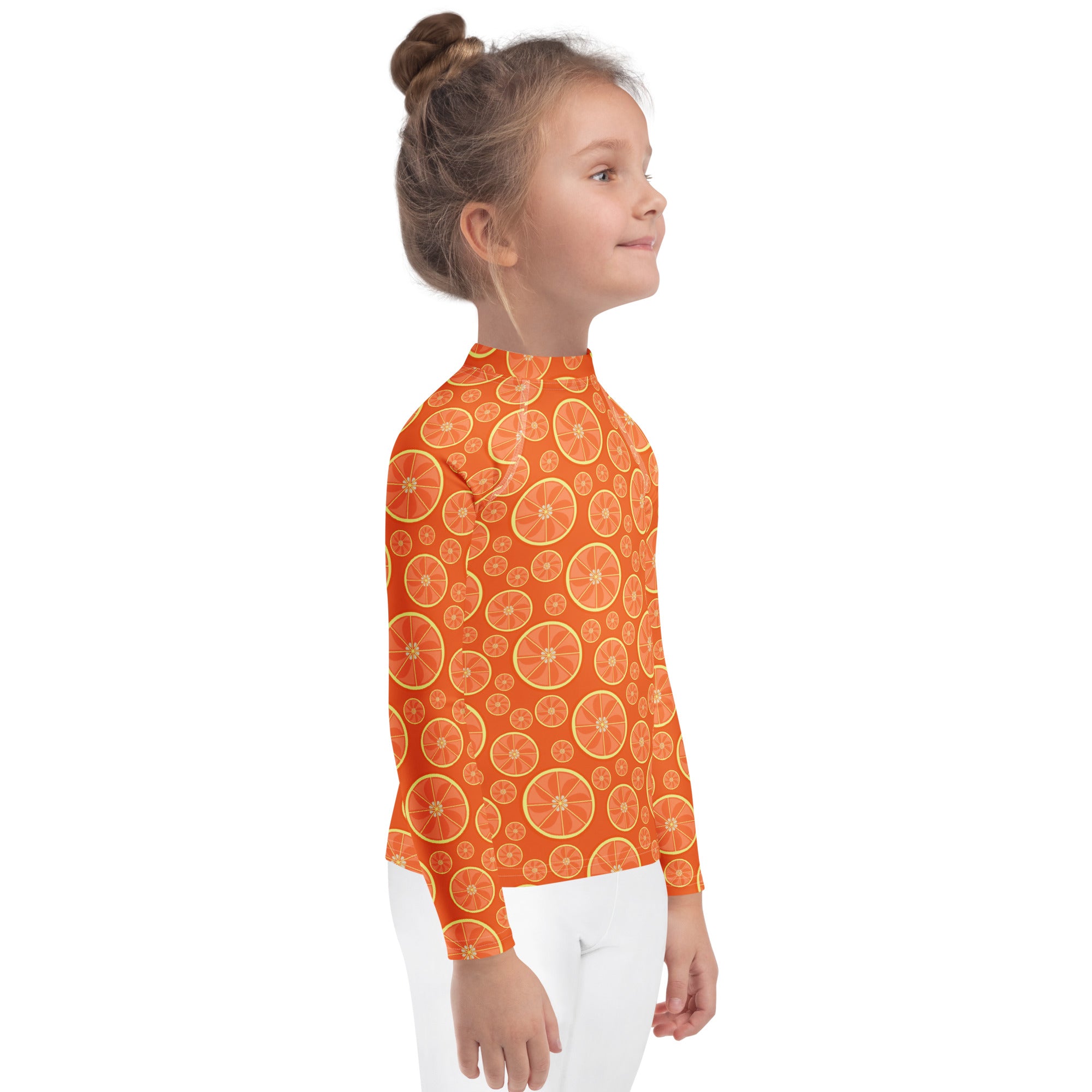 Kids Orange Citrus Long Sleeve Rash Guard Swim Shirt – Buttery Soft, Sun Safe UPF 50+ Protection, Quick Dry & 4-Way Stretch Comfort
