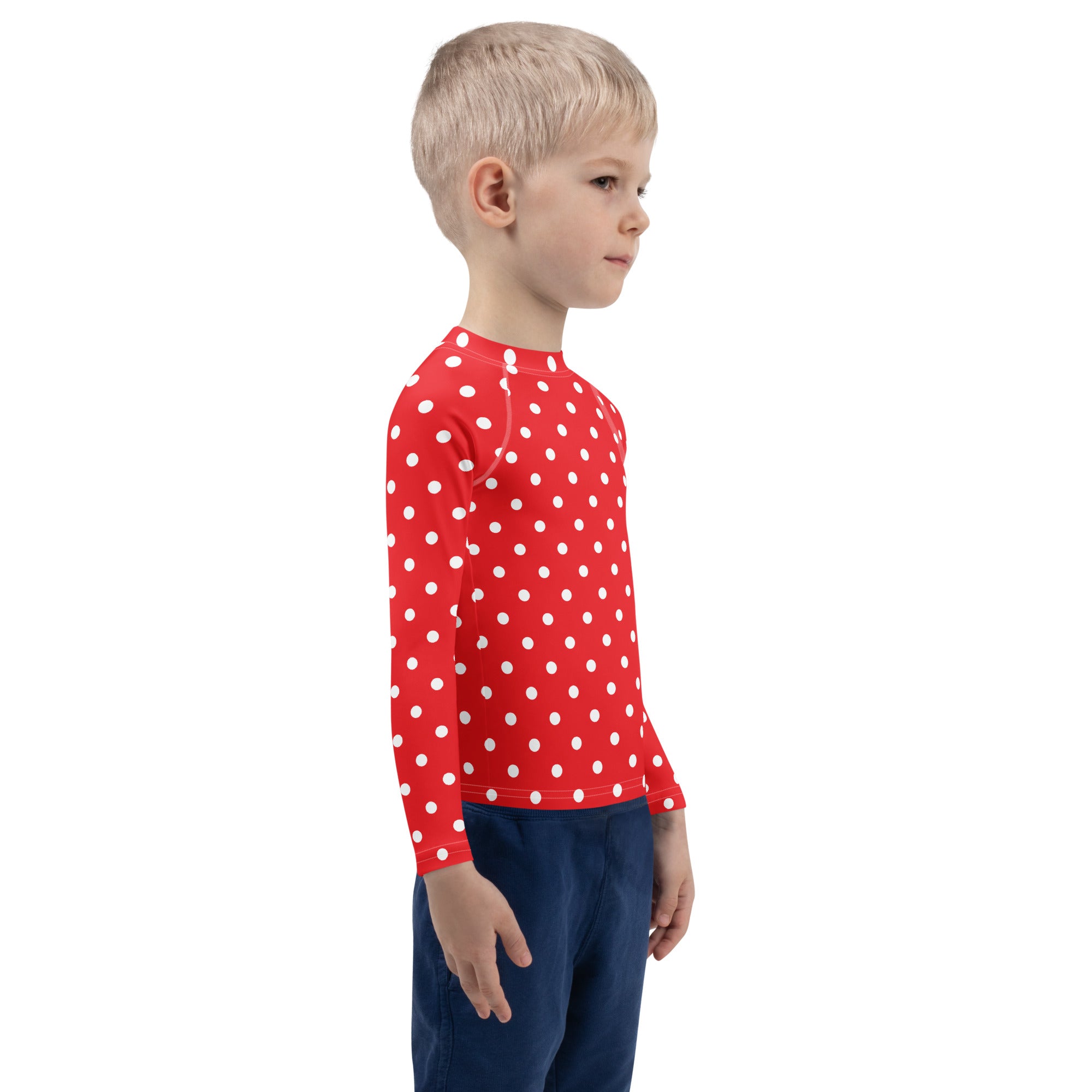 Kids Red Polka Dot Long Sleeve Rash Guard Swim Shirt – Buttery Soft, Sun Safe UPF 50+ Protection, Quick Dry & 4-Way Stretch Comfort