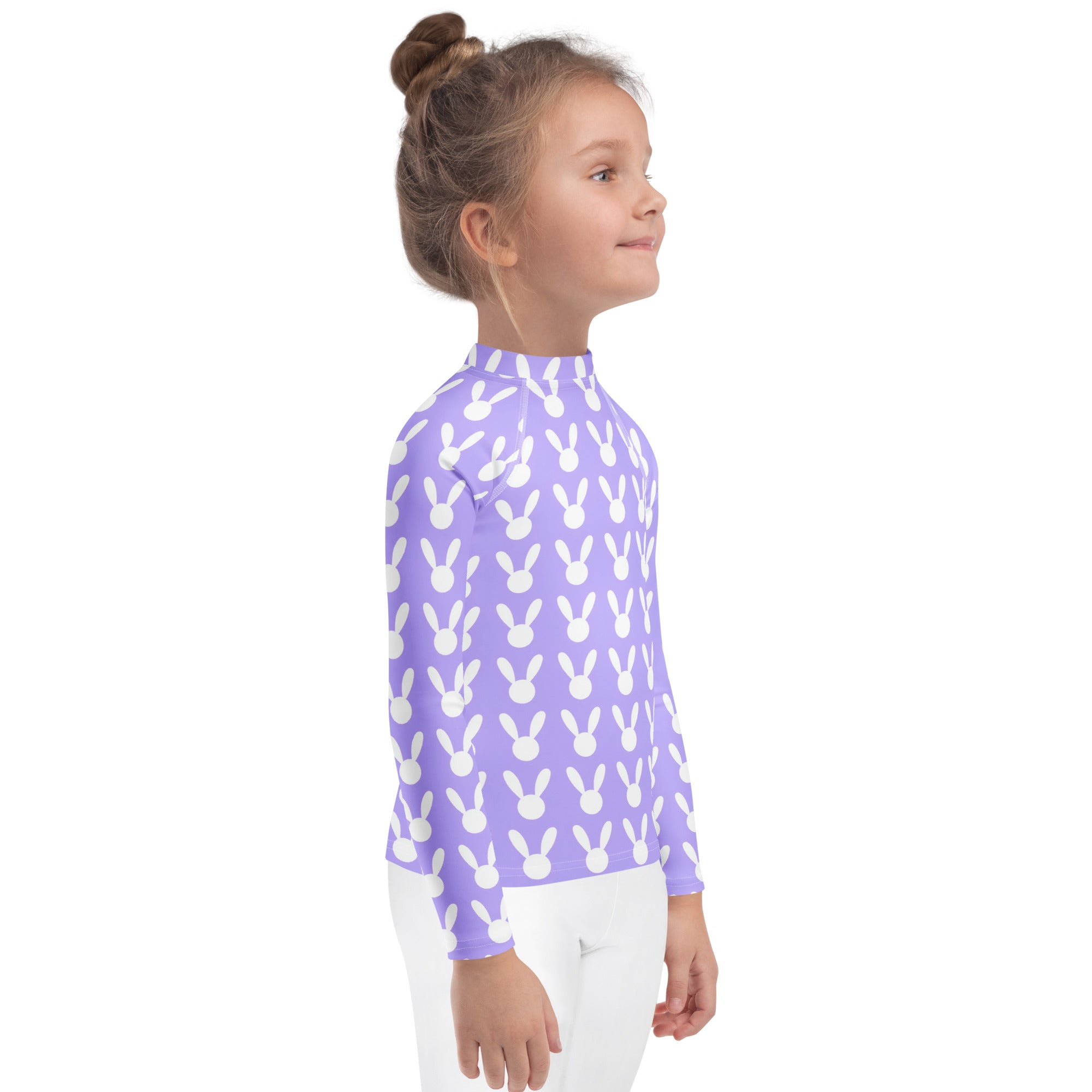 Girls Lavender Bunny Long Sleeve Rash Guard Swim Shirt – Buttery Soft, Sun Safe UPF 50+ Protection, Quick Dry & 4-Way Stretch Comfort