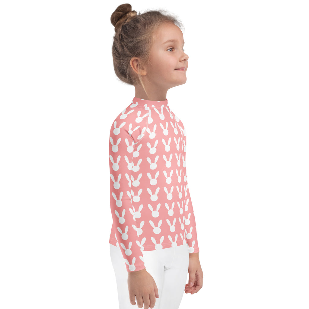 Girls Pink Bunny Long Sleeve Rash Guard Swim Shirt – Buttery Soft, Sun Safe UPF 50+ Protection, Quick Dry & 4-Way Stretch Comfort
