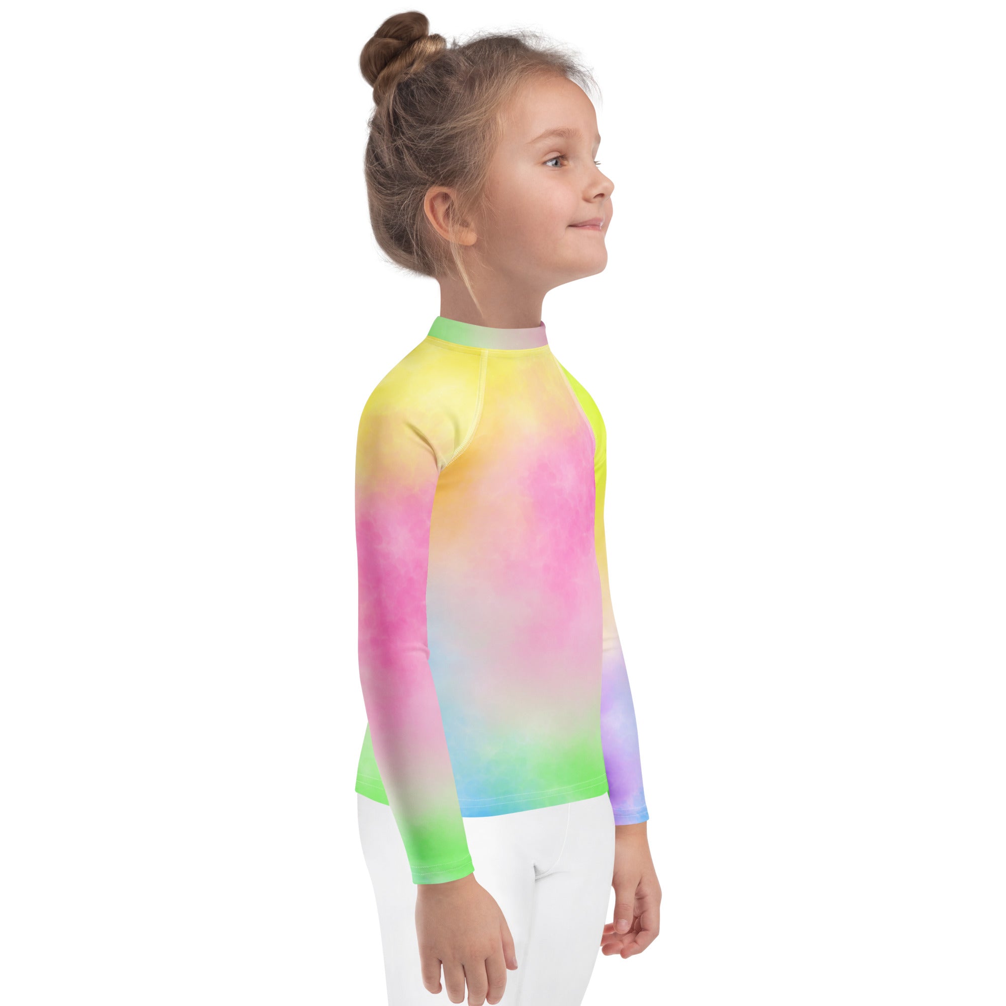 Girls Pastel Rainbow Tie Dye Long Sleeve Rash Guard Swim Shirt – Buttery Soft, Sun Safe UPF 50+ Protection, Quick Dry & 4-Way Stretch Comfort