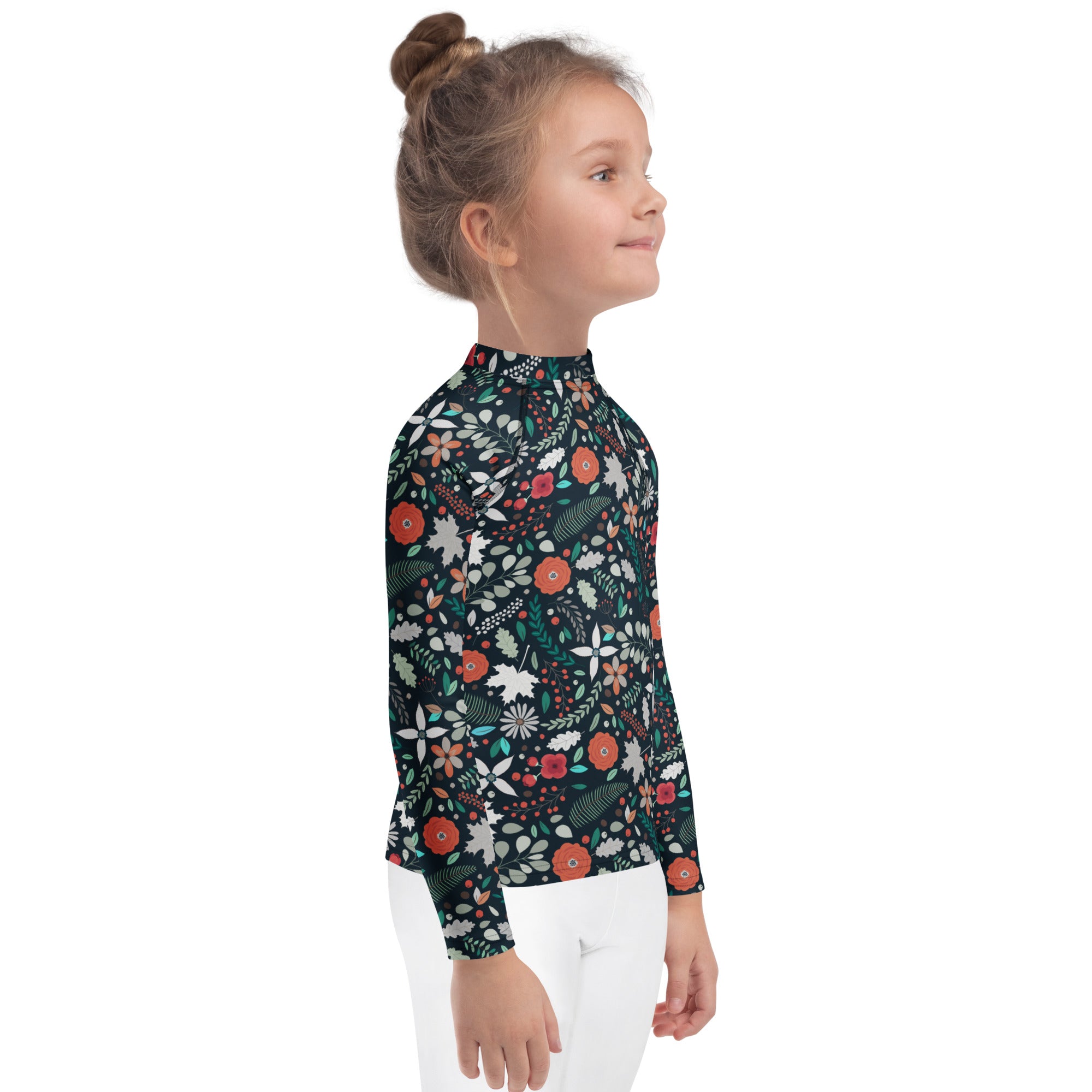 Kids Tropical Midnight Wildflowers Long Sleeve Rash Guard Swim Shirt – Buttery Soft, Sun Safe UPF 50+ Protection, Quick Dry & 4-Way Stretch Comfort