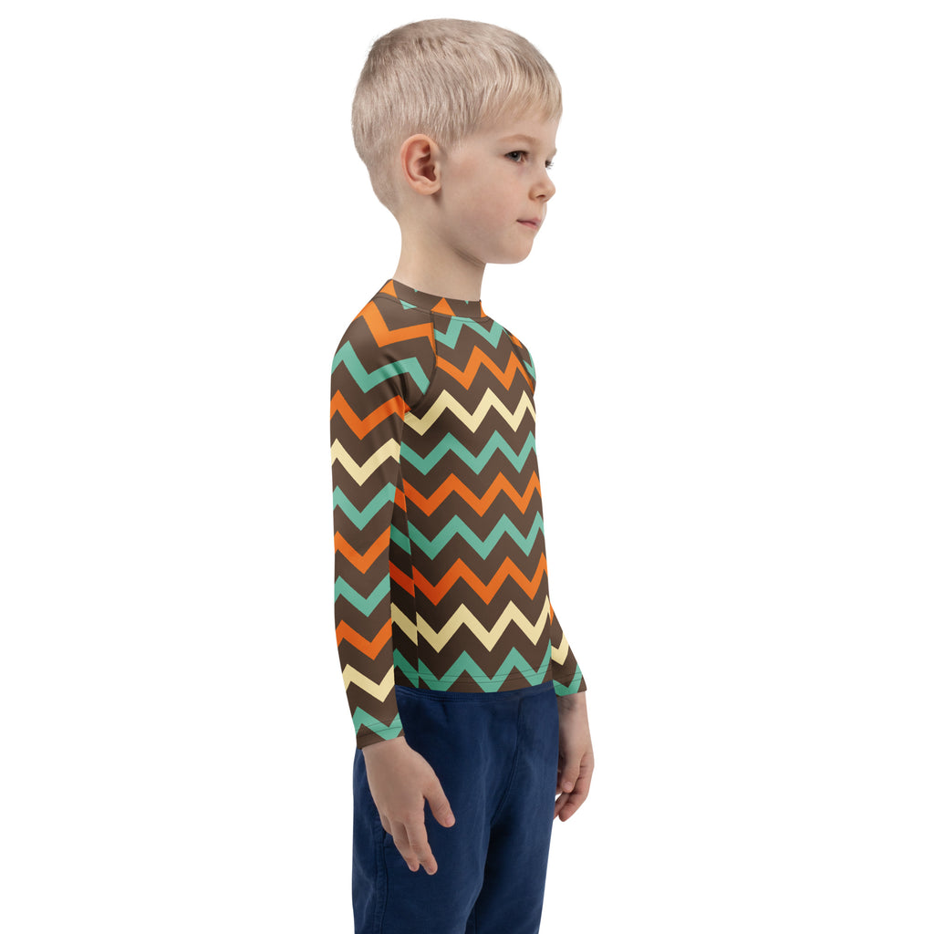 Kids Retro Chevron Long Sleeve Rash Guard Swim Shirt – Buttery Soft, Sun Safe UPF 50+ Protection, Quick Dry & 4-Way Stretch Comfort