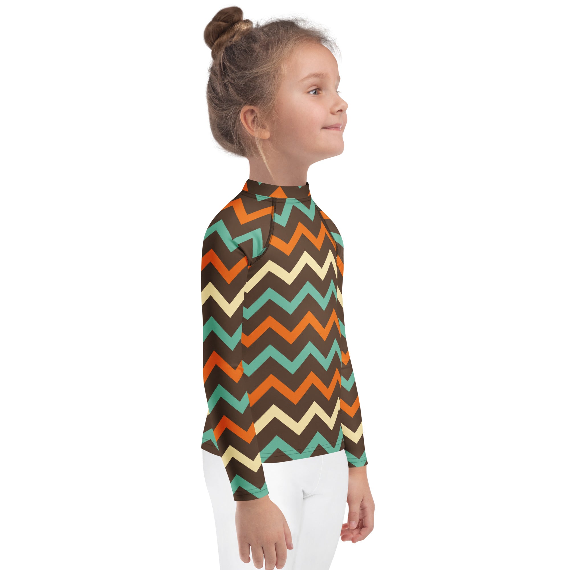 Kids Retro Chevron Long Sleeve Rash Guard Swim Shirt – Buttery Soft, Sun Safe UPF 50+ Protection, Quick Dry & 4-Way Stretch Comfort