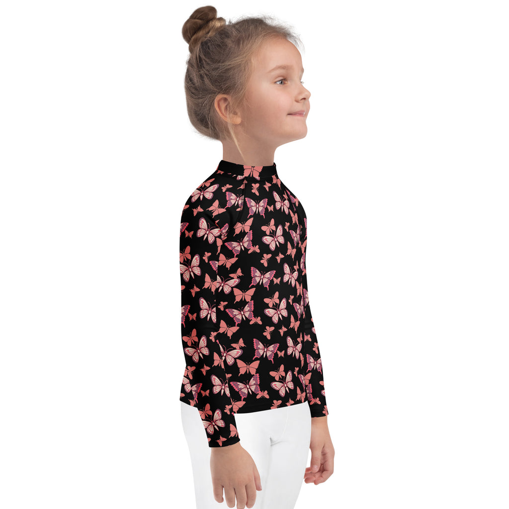 Girls Pink Butterfly Long Sleeve Rash Guard Swim Shirt – Buttery Soft, Sun Safe UPF 50+ Protection, Quick Dry & 4-Way Stretch Comfort