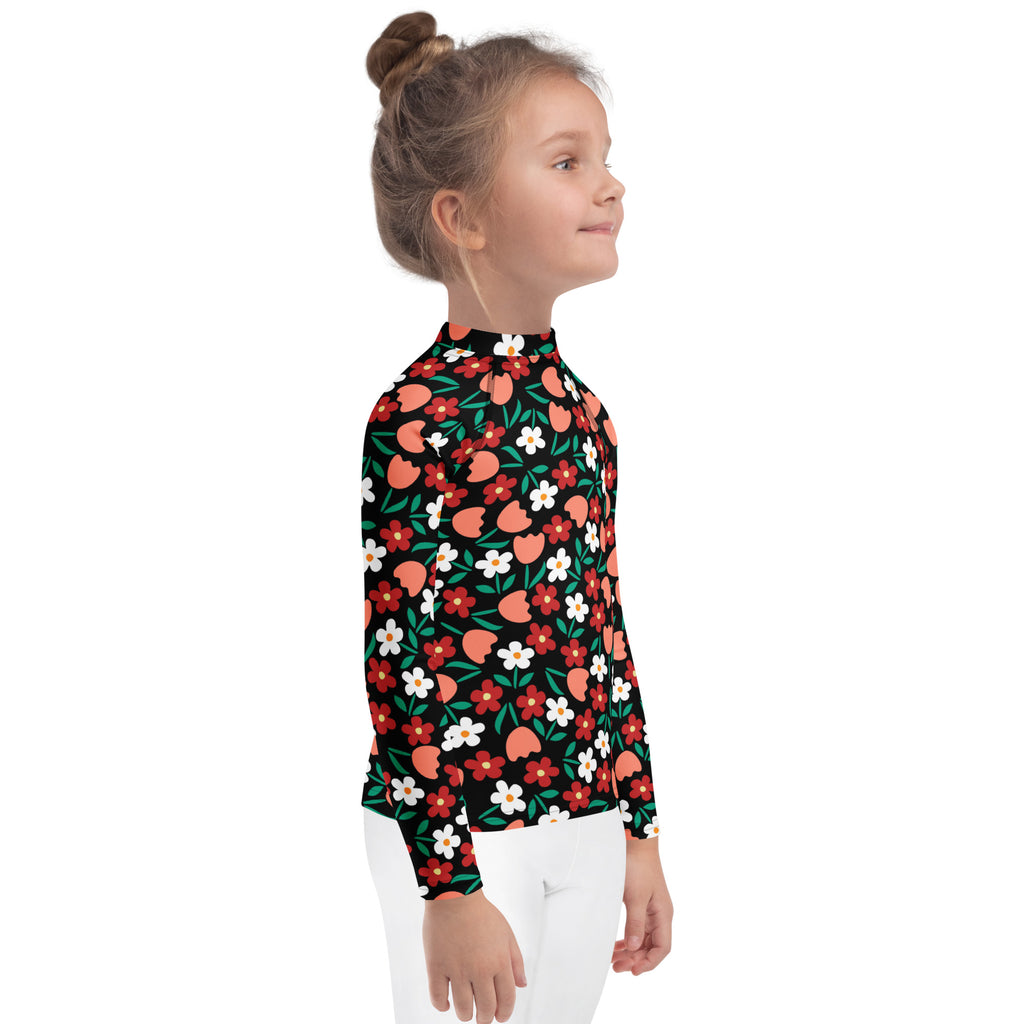 Kids Retro Floral Long Sleeve Rash Guard Swim Shirt – Buttery Soft, Sun Safe UPF 50+ Protection, Quick Dry & 4-Way Stretch Comfort