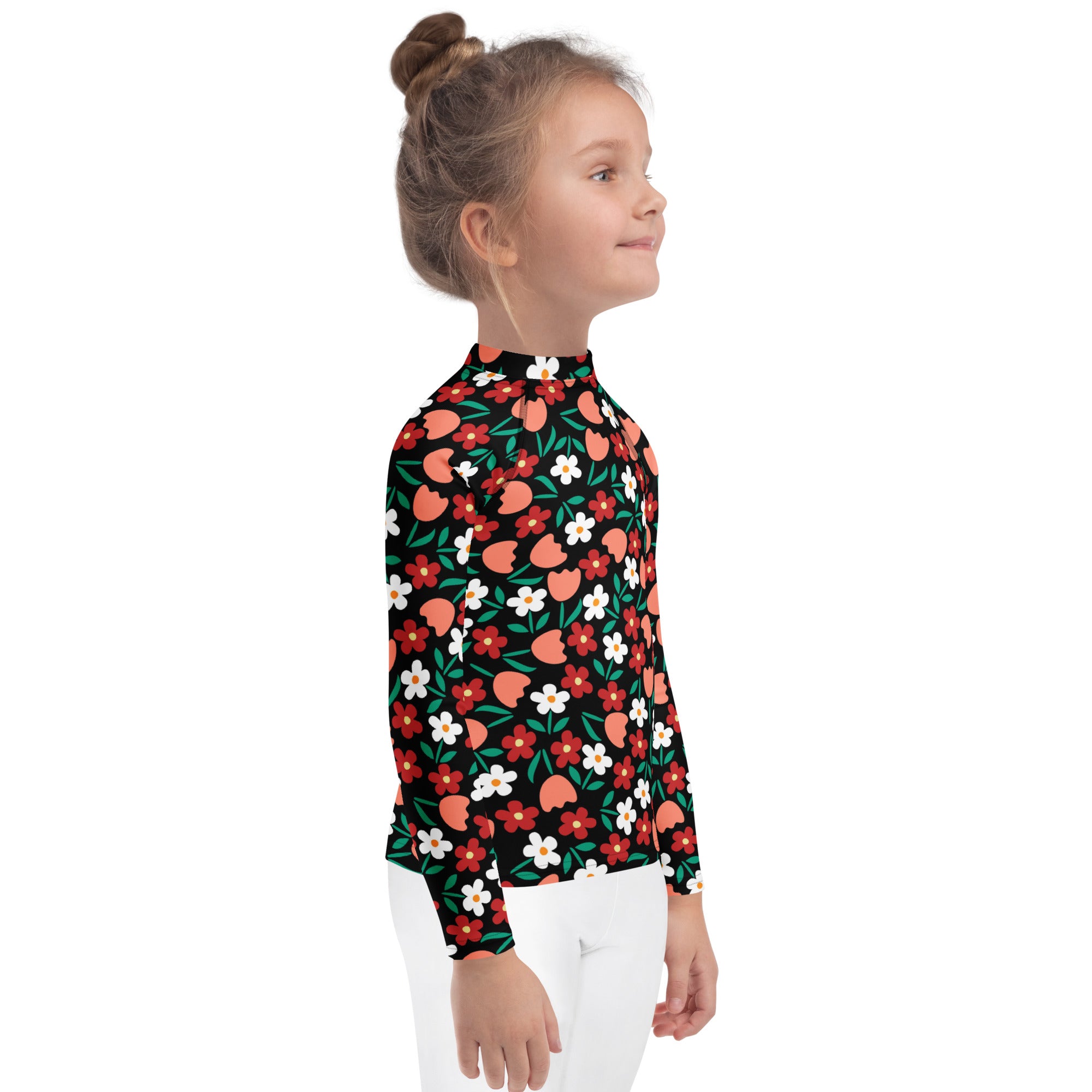Kids Retro Floral Long Sleeve Rash Guard Swim Shirt – Buttery Soft, Sun Safe UPF 50+ Protection, Quick Dry & 4-Way Stretch Comfort