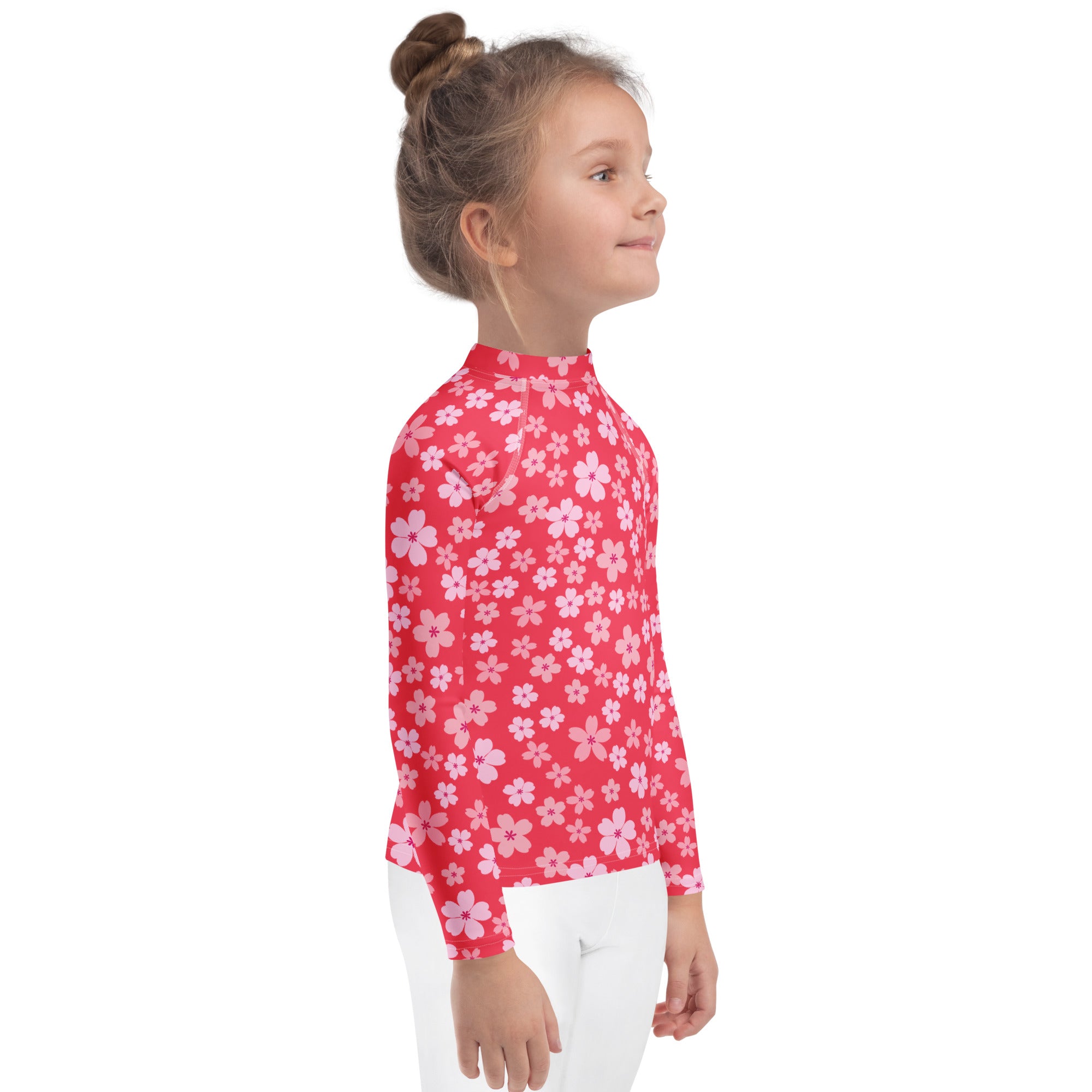Bright Pink Cherry Blossom Long Sleeve Rash Guard Swim Shirt – Buttery Soft, Sun Safe UPF 50+ Protection, Quick Dry & 4-Way Stretch Comfort