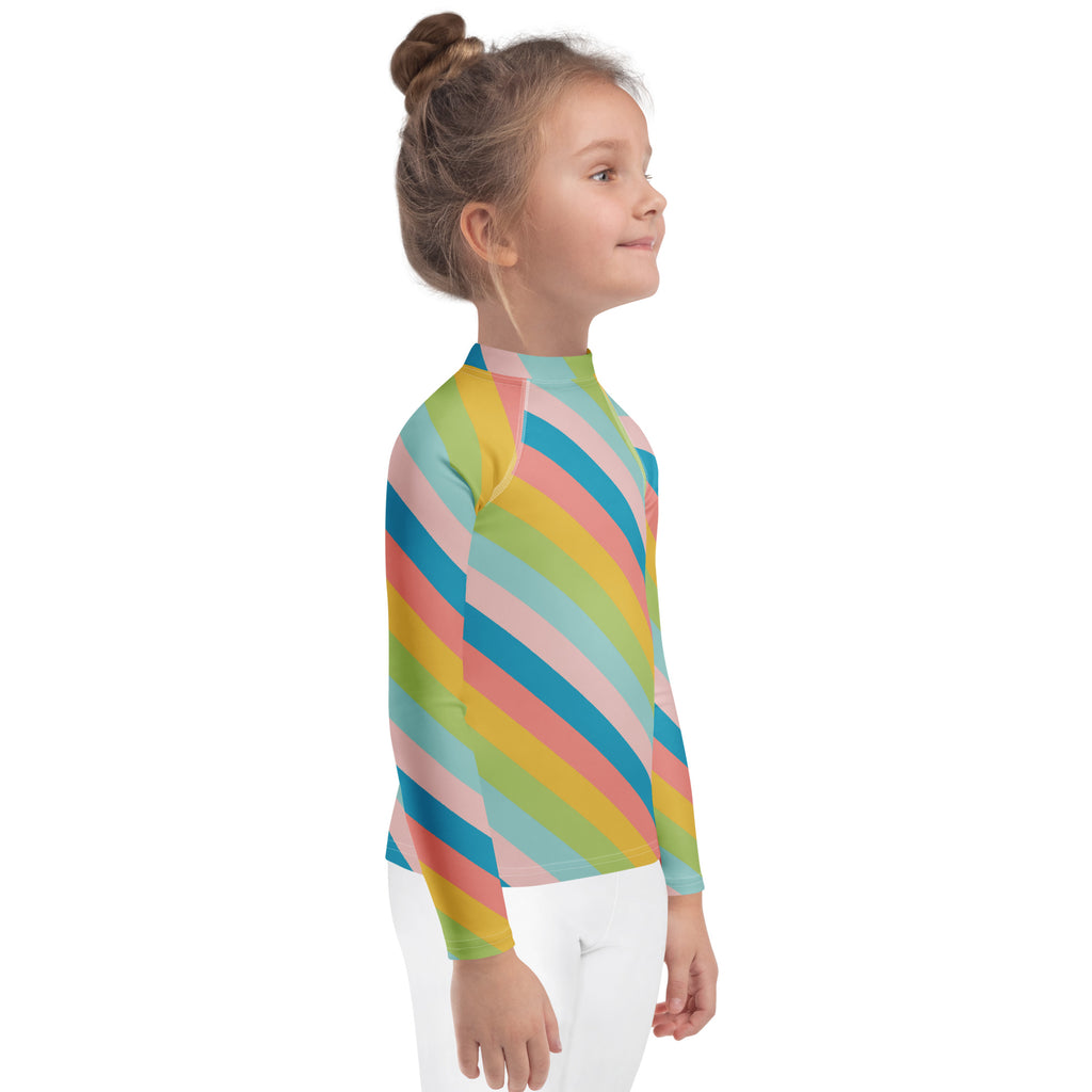 Kids Seaside Stripe Long Sleeve Rash Guard Swim Shirt – Buttery Soft, Sun Safe UPF 50+ Protection, Quick Dry & 4-Way Stretch Comfort