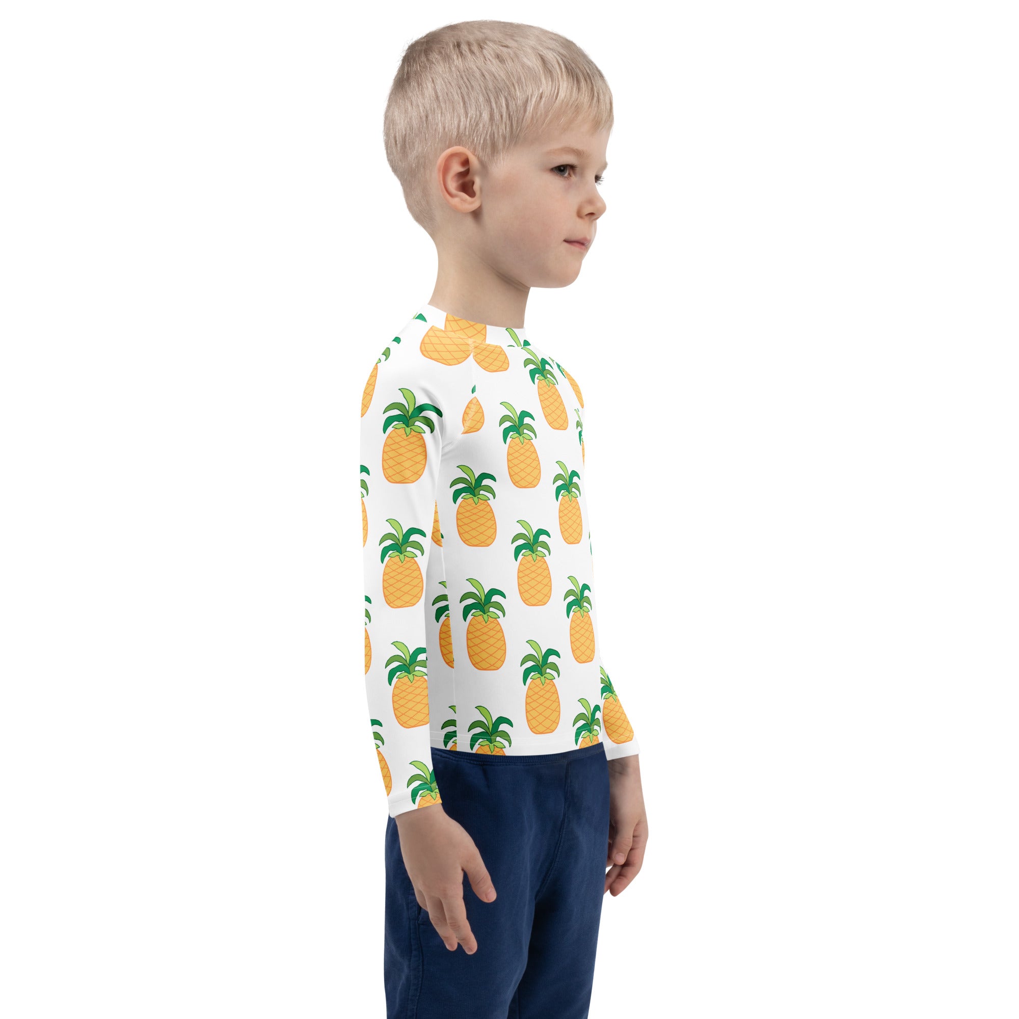 Kids Tropical Pineapple Long Sleeve Rash Guard Swim Shirt – Buttery Soft, Sun Safe UPF 50+ Protection, Quick Dry & 4-Way Stretch Comfort