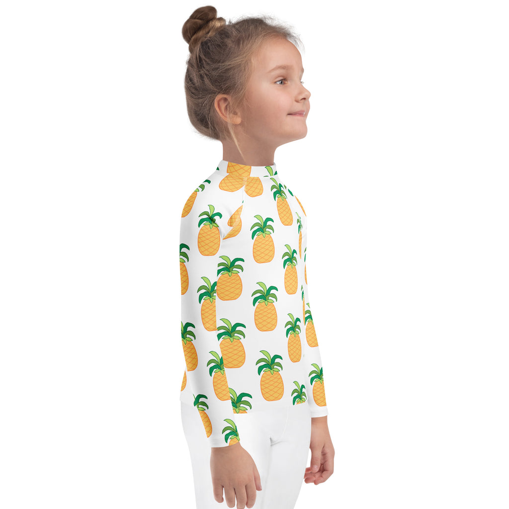 Kids Tropical Pineapple Long Sleeve Rash Guard Swim Shirt – Buttery Soft, Sun Safe UPF 50+ Protection, Quick Dry & 4-Way Stretch Comfort