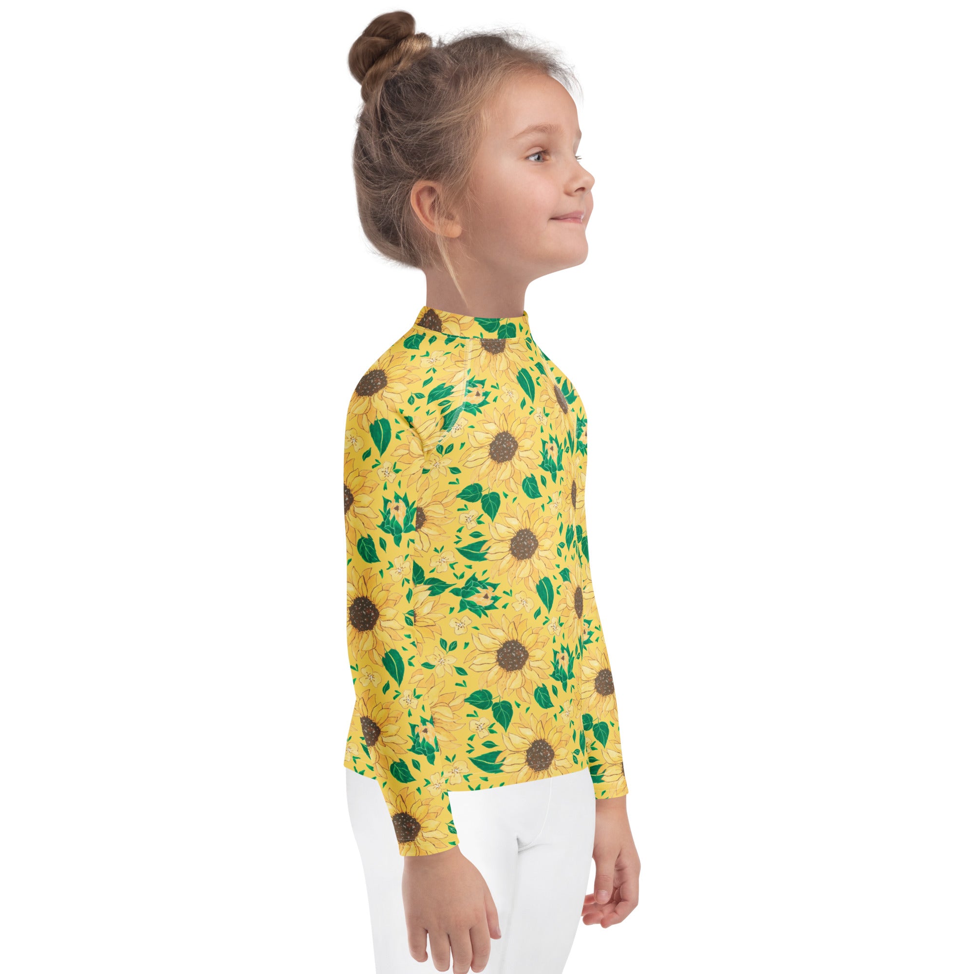 Kids Golden Sunflower Long Sleeve Rash Guard Swim Shirt – Buttery Soft, Sun Safe UPF 50+ Protection, Quick Dry & 4-Way Stretch Comfort