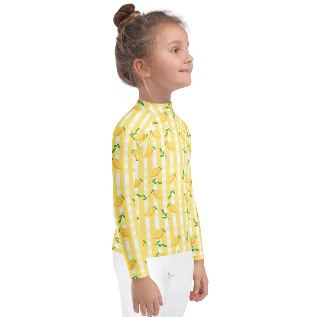 Kids Sunny Lemon Stripe Long Sleeve Rash Guard Swim Shirt – Buttery Soft, Sun Safe UPF 50+ Protection, Quick Dry & 4-Way Stretch Comfort