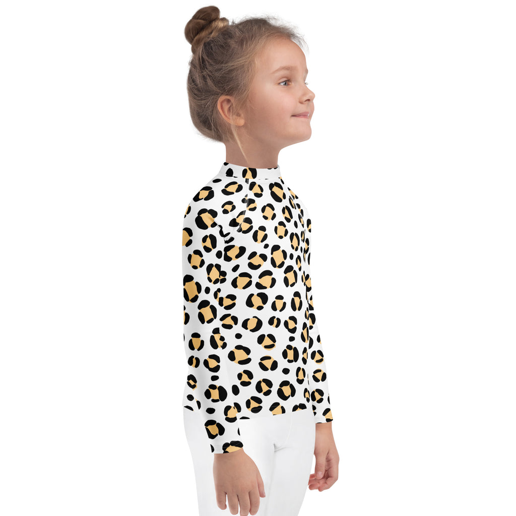 Kids Yellow Snow Leopard Long Sleeve Rash Guard Swim Shirt – Buttery Soft, Sun Safe UPF 50+ Protection, Quick Dry & 4-Way Stretch Comfort