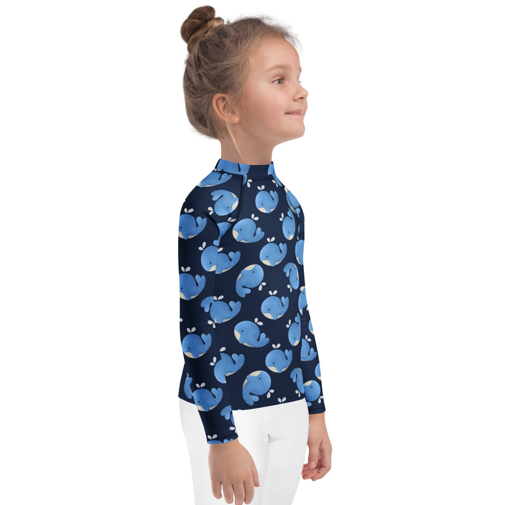 Kids Blue Whale Long Sleeve Rash Guard Swim Shirt – Buttery Soft, Sun Safe UPF 50+ Protection, Quick Dry & 4-Way Stretch Comfort