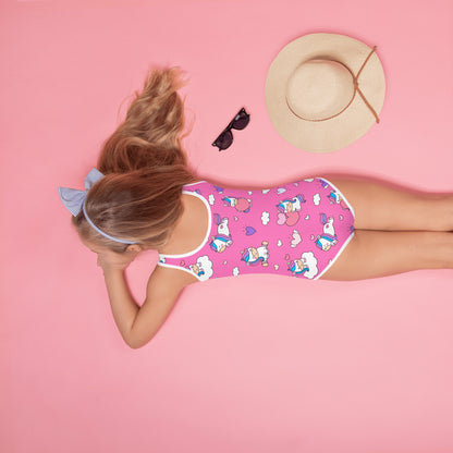 Girls Unicorn Hearts Buttery Soft Swimsuit With UPF 50+