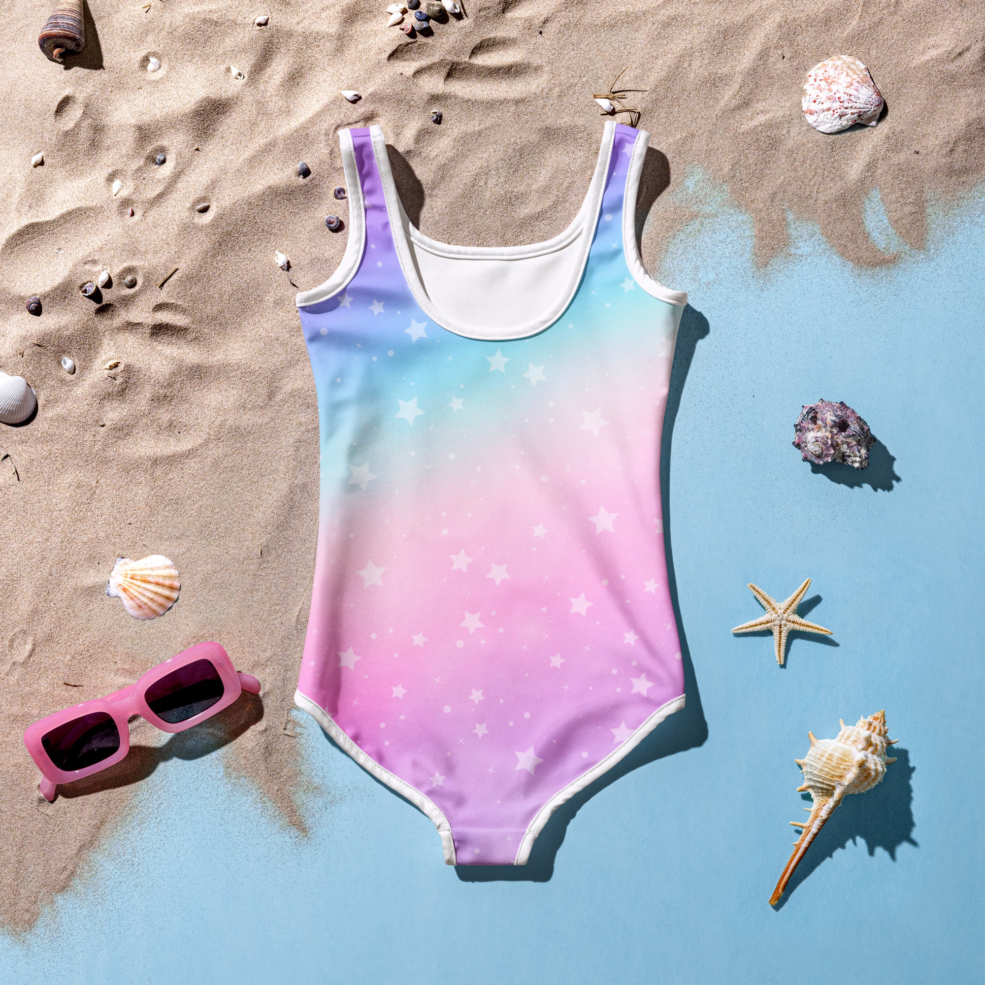 Girls Rainbow Stars Buttery Soft Swimsuit With UPF 50+