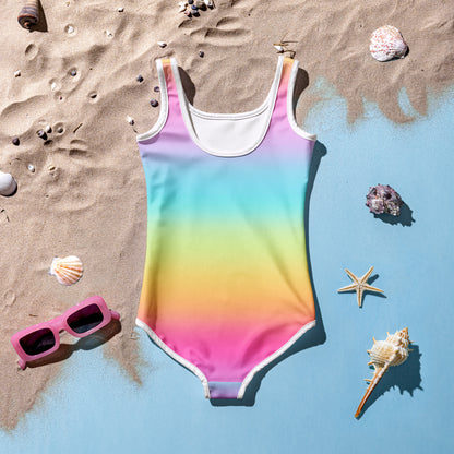 Girls Bright Rainbow Buttery Soft Swimsuit With UPF 50+
