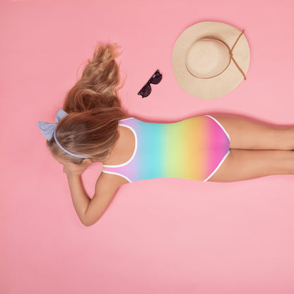 Girls Bright Rainbow Buttery Soft Swimsuit With UPF 50+