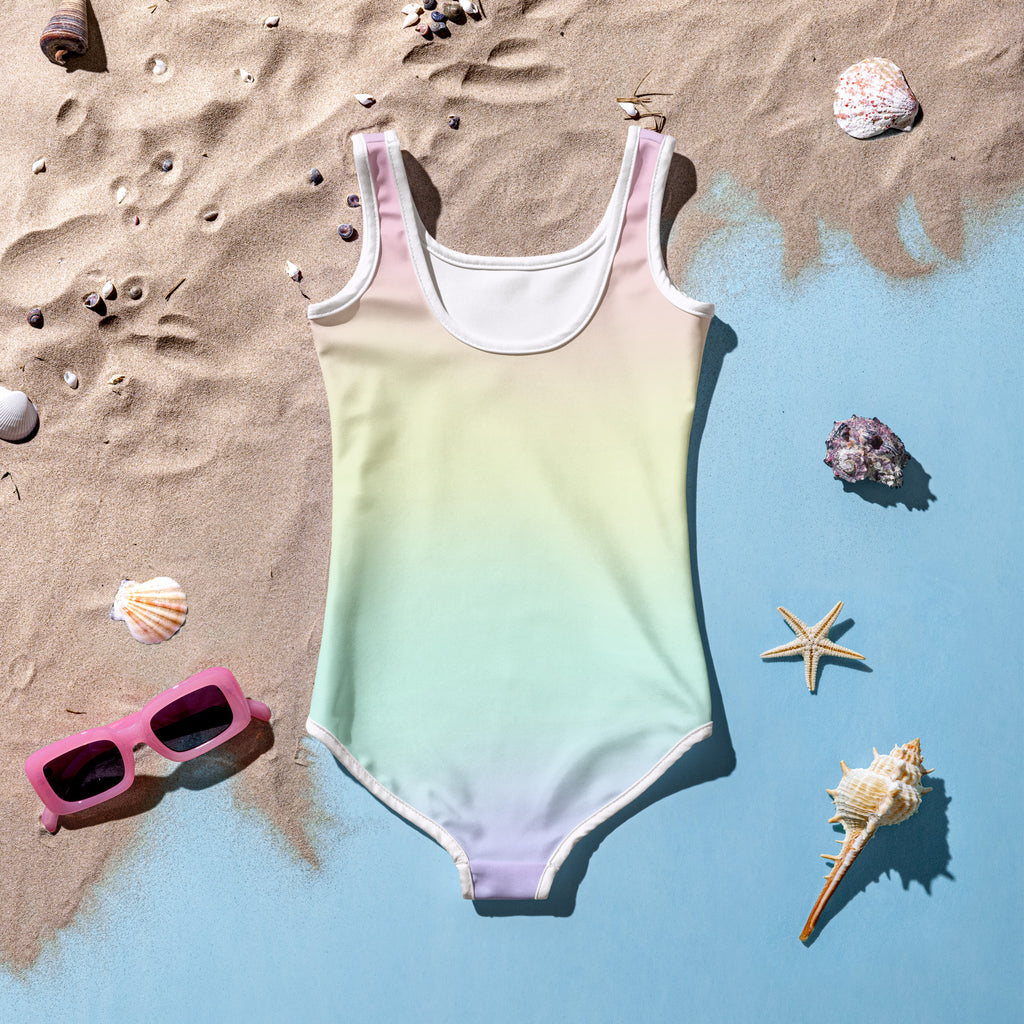Girls Pastel Rainbow Buttery Soft Swimsuit With UPF 50+