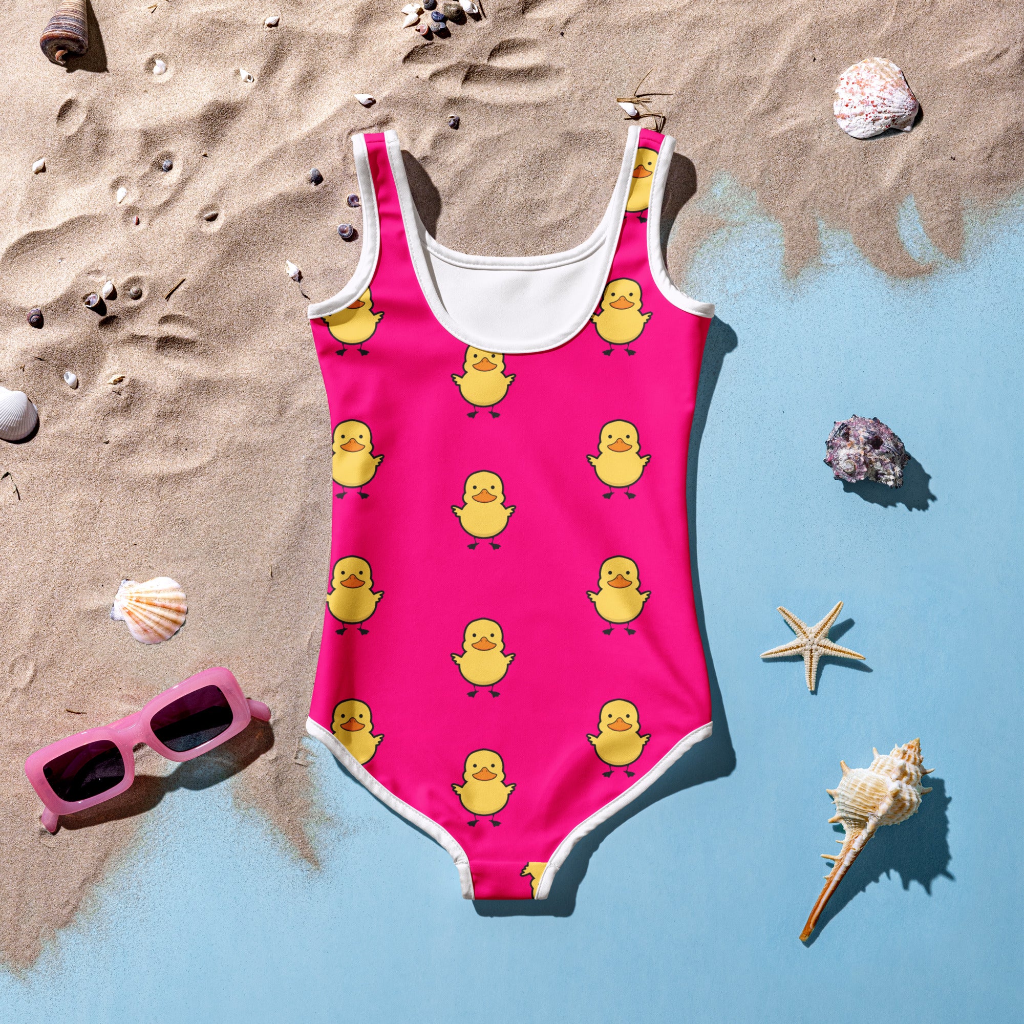 Girls Pink Rubber Duck Buttery Soft Swimsuit With UPF 50+