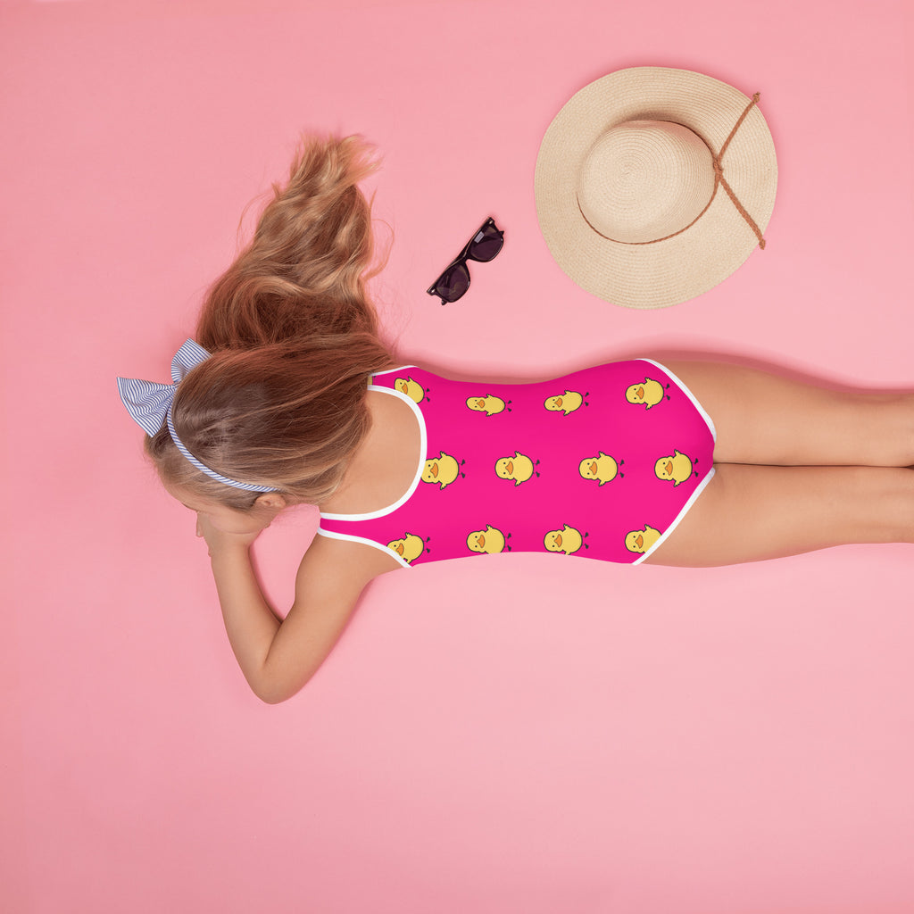 Girls Pink Rubber Duck Buttery Soft Swimsuit With UPF 50+