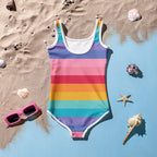 Girls Striped Bright Rainbow Custom Age It's My Birthday Swimsuit