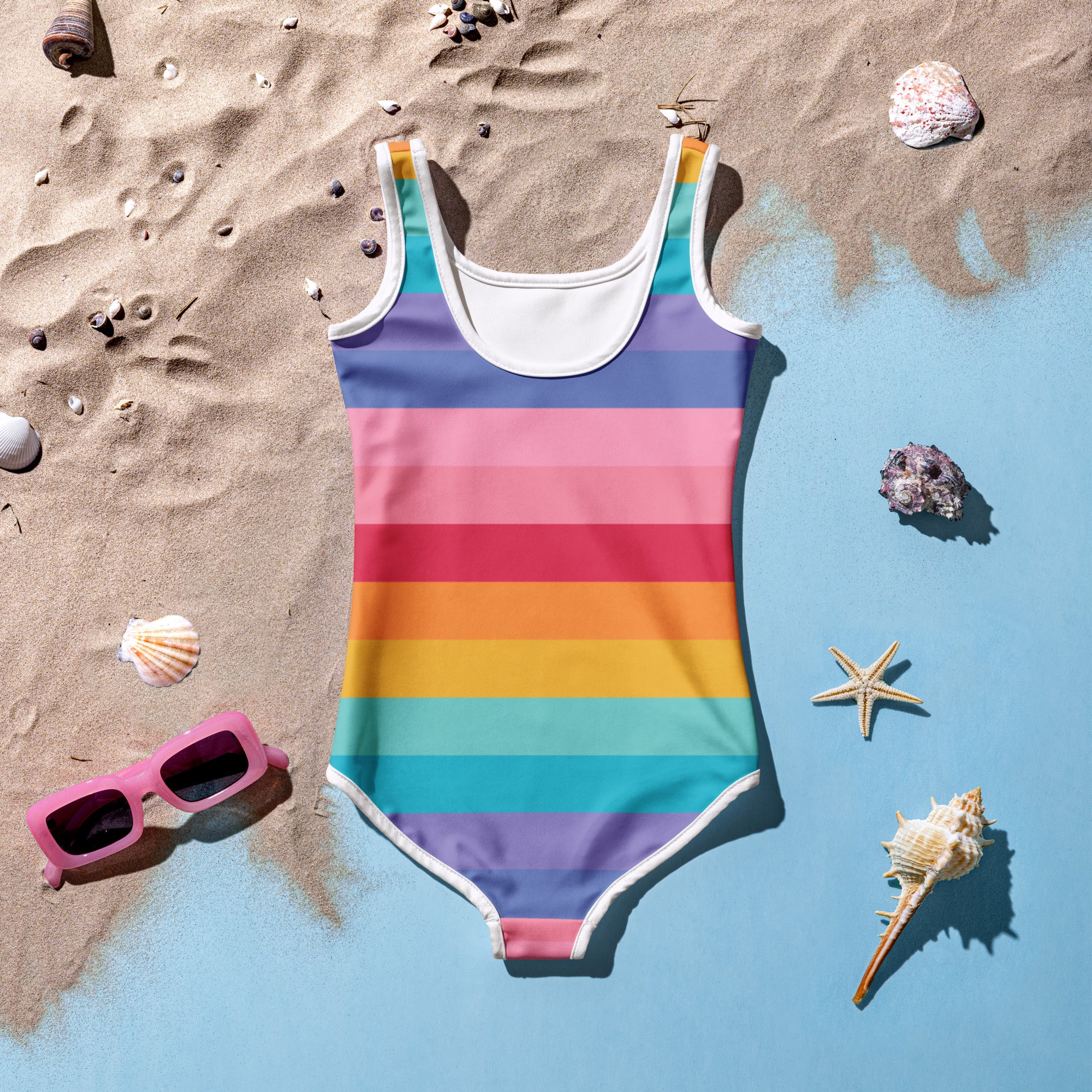 Girls Striped Bright Rainbow Custom Age It's My Birthday Swimsuit
