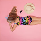 Girls Rainbow Cheetah Buttery Soft Swimsuit With UPF 50+