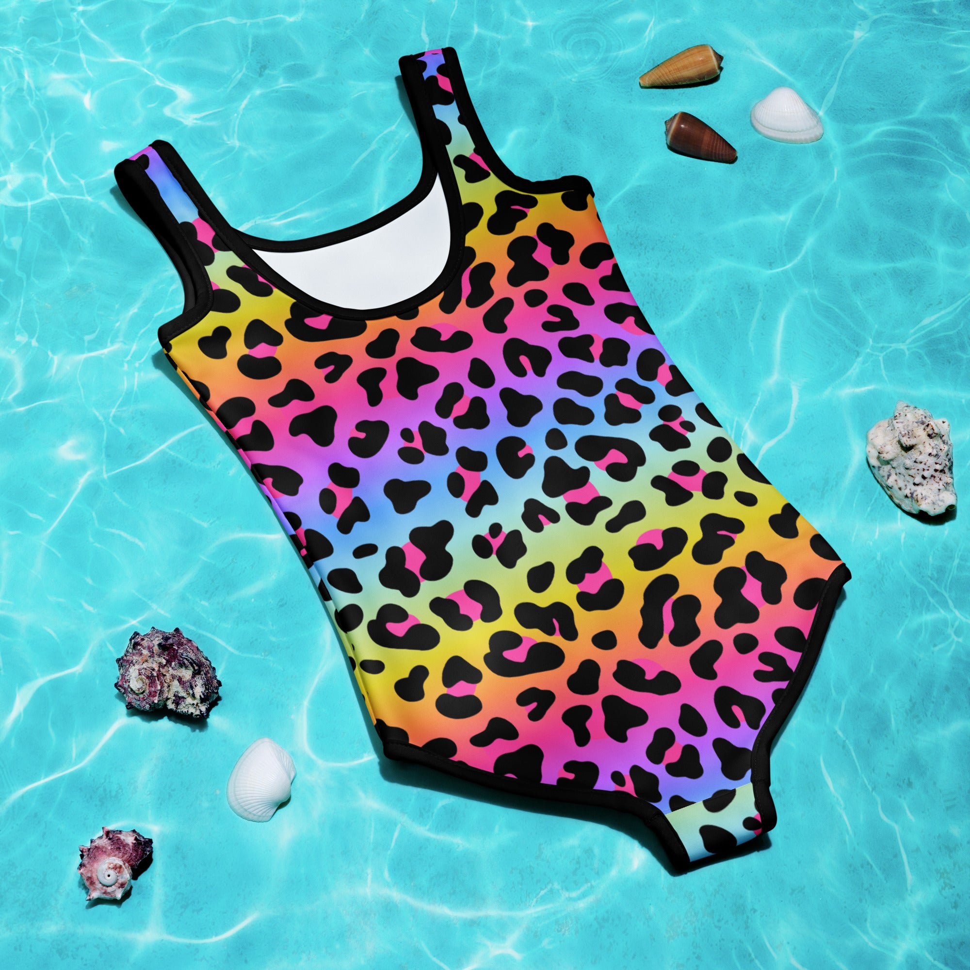 Girls Rainbow Cheetah Buttery Soft Swimsuit With UPF 50+