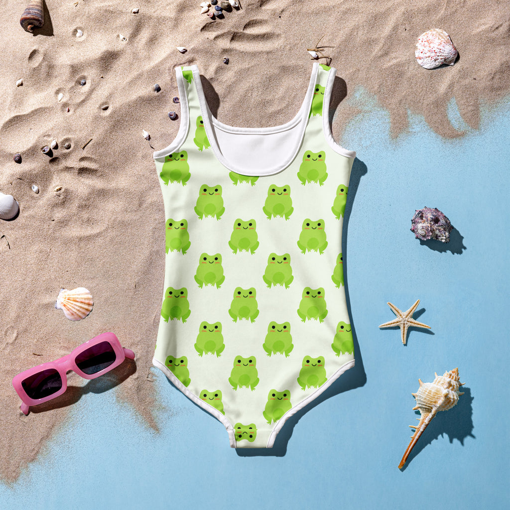 Girls Green Frog Buttery Soft Swimsuit With UPF 50+