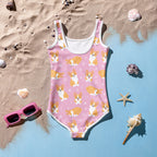 Girls Pink Corgi Dog Buttery Soft Swimsuit With UPF 50+