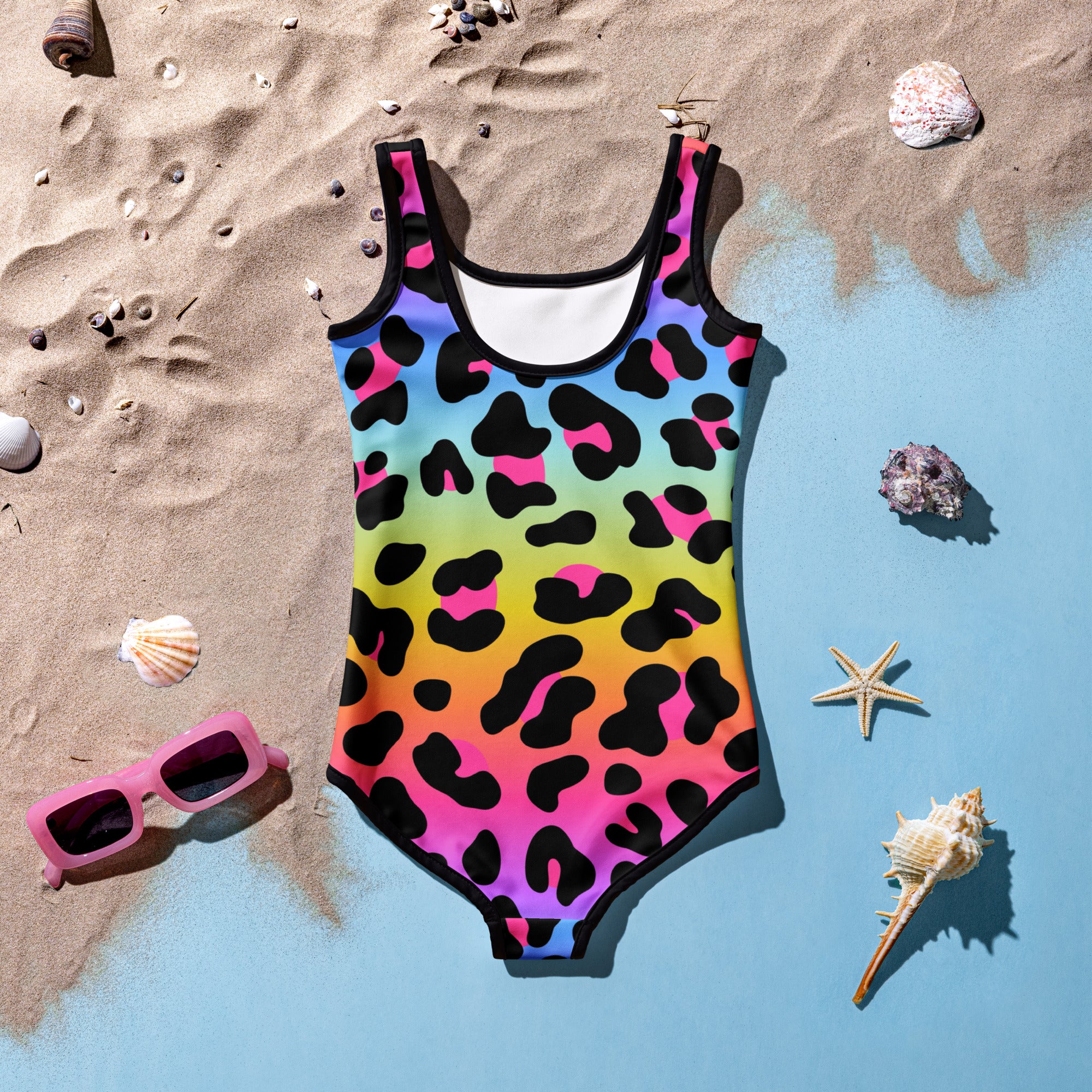 Girls Cheetah Themed Custom Age It's My Birthday Rainbow Swimsuit