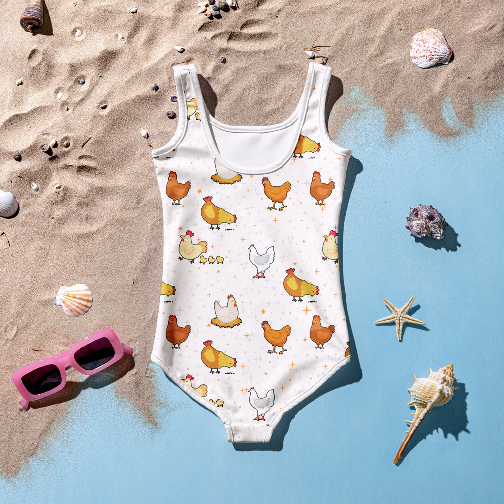 Girls Chicken Themed Custom Age It's My Birthday Swimsuit