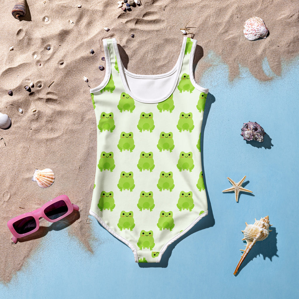 Girls Green Frog Themed Custom Age It's My Birthday Swimsuit