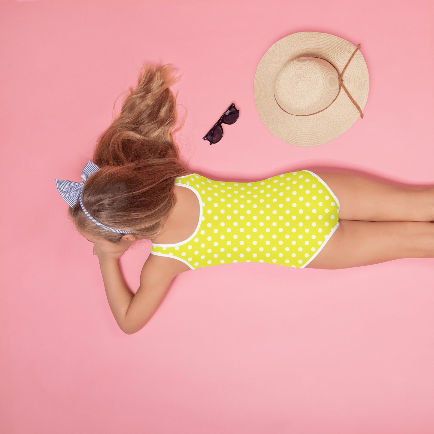 Girls Yellow Polka Dots Buttery Soft Swimsuit With UPF 50+
