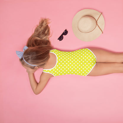 Girls Yellow Polka Dots Buttery Soft Swimsuit With UPF 50+