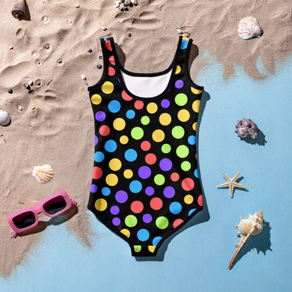 Girls Rainbow Polka Dot Buttery Soft Swimsuit With UPF 50+