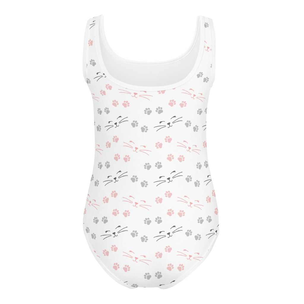 Girls Cat Face and Paw Print Buttery Soft Leotard - Quick Drying For Dance and Gymnastics