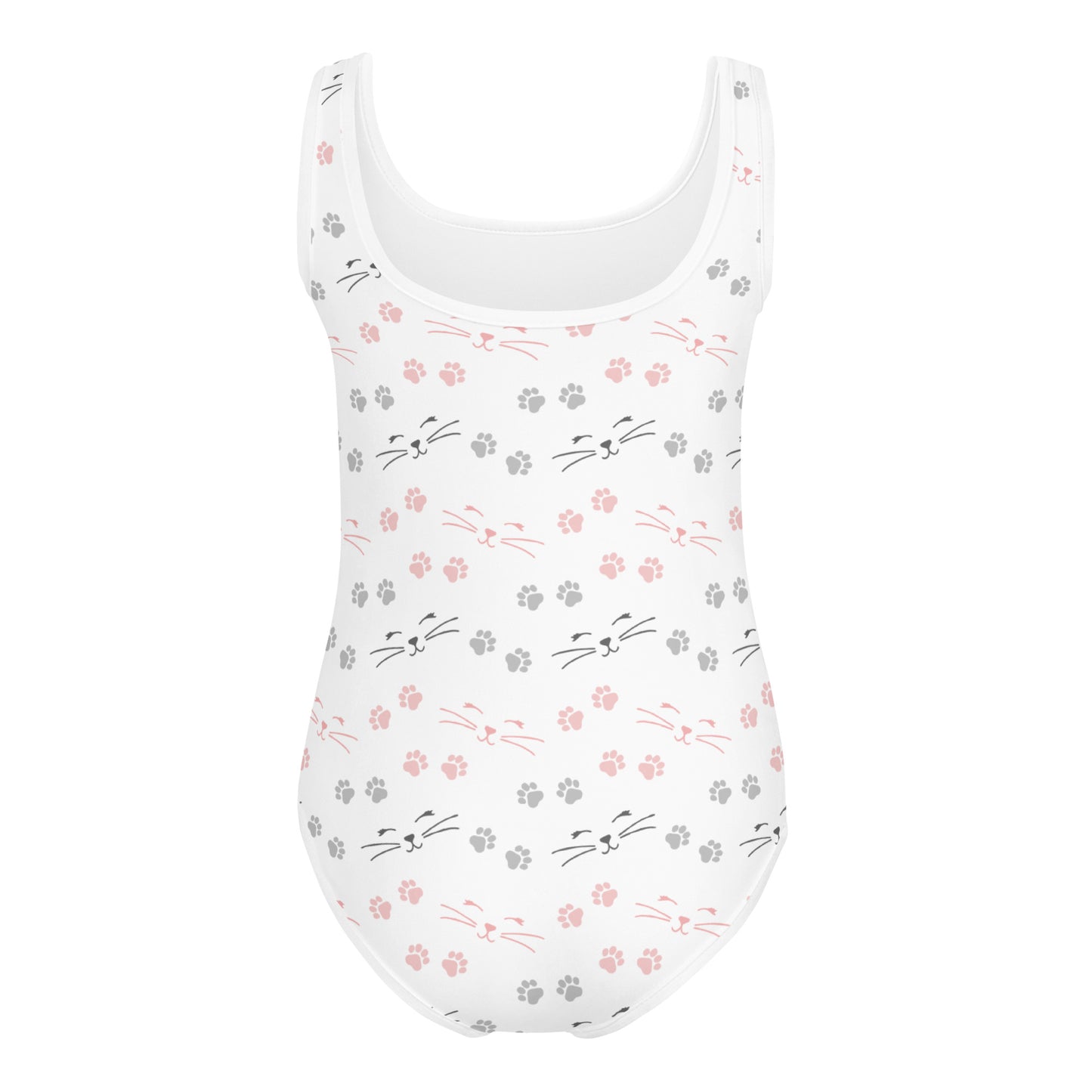 Girls Cat Face and Paw Print Buttery Soft Leotard