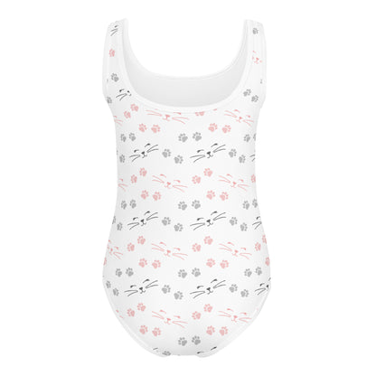 Girls Cat Face and Paw Print Buttery Soft Leotard