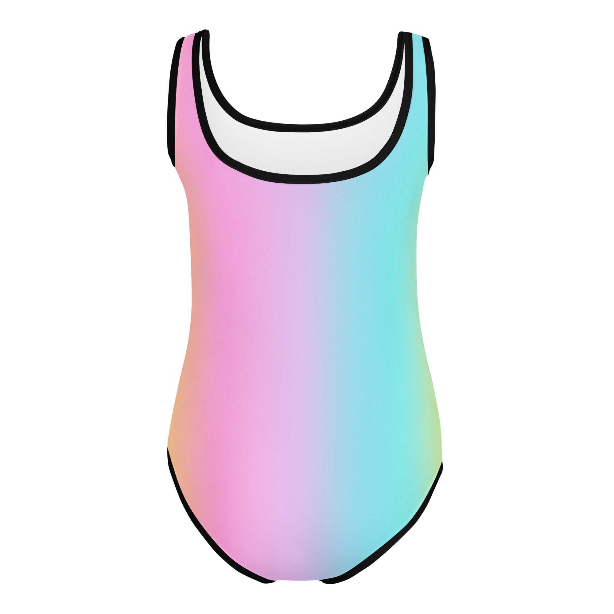 Girls custom name pastel ballerina buttery soft quick drying leotard with a vibrant pink to blue gradient seamless design