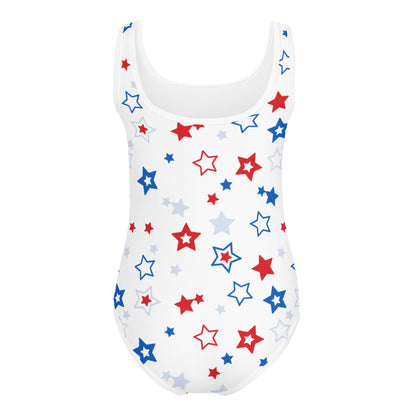 Girls Red White and Blue Stars USA Buttery Soft Leotard