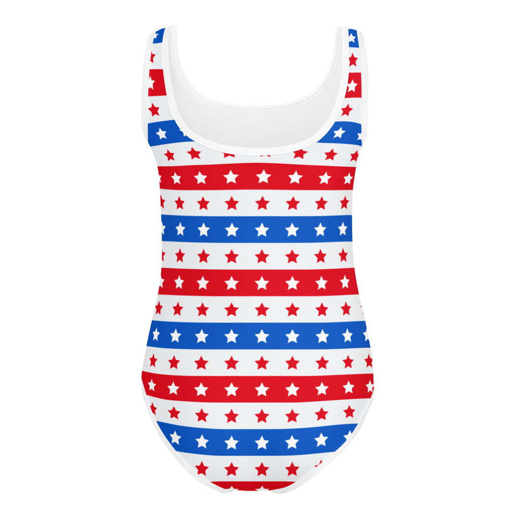 Girls Red White and Blue Star Stripes Buttery Soft Leotard - Quick Drying For Dance and Gymnastics