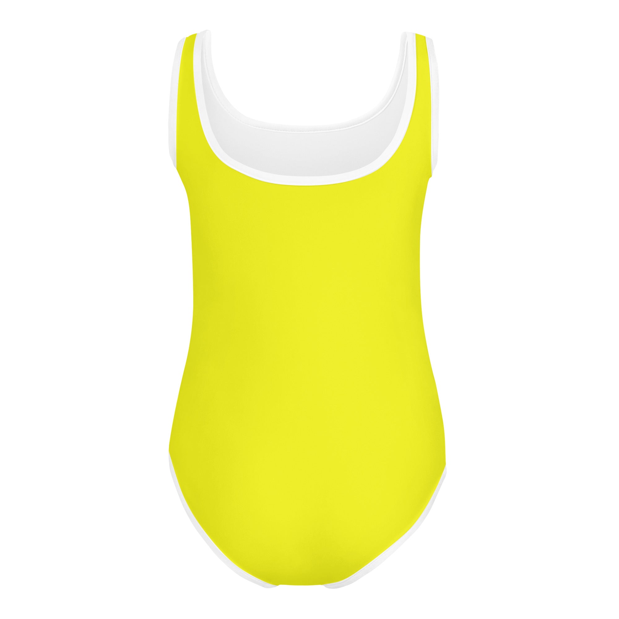 Girls yellow buttery soft one-piece leotard with white trim quick drying for dance and gymnastics