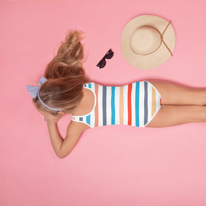 Girls Coastal Stripes Buttery Soft Swimsuit With UPF 50+