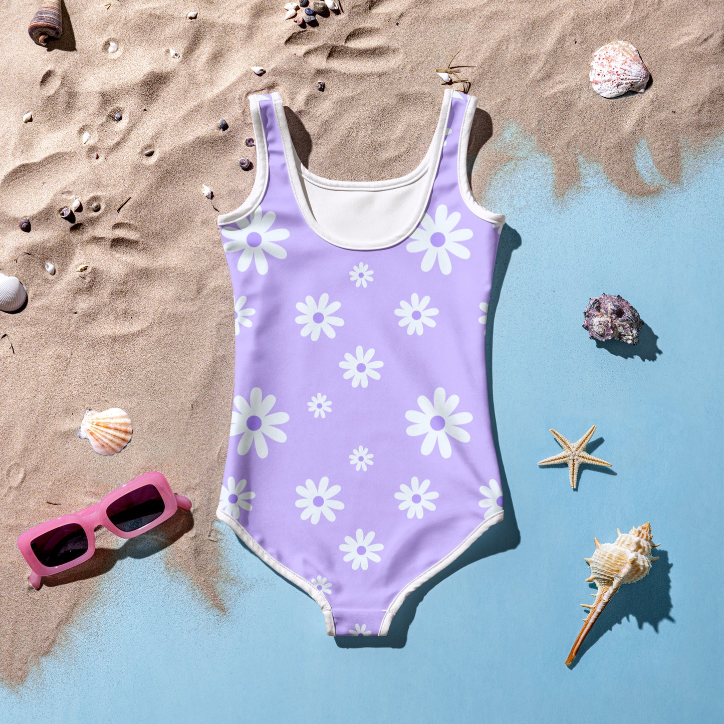 Girls Lavender Daisy Buttery Soft Swimsuit With UPF 50+